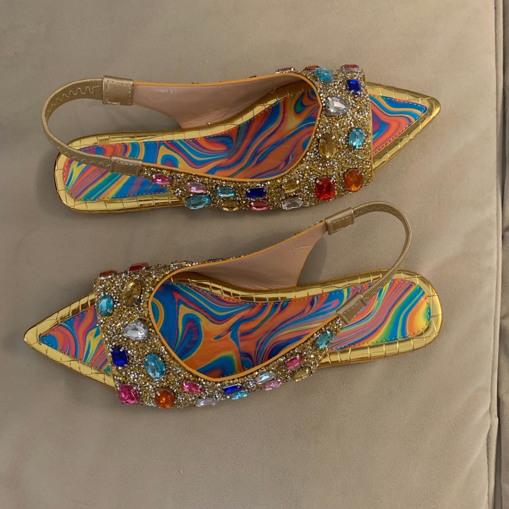 Colorful Gem-Embellished Women's Slingback Flats